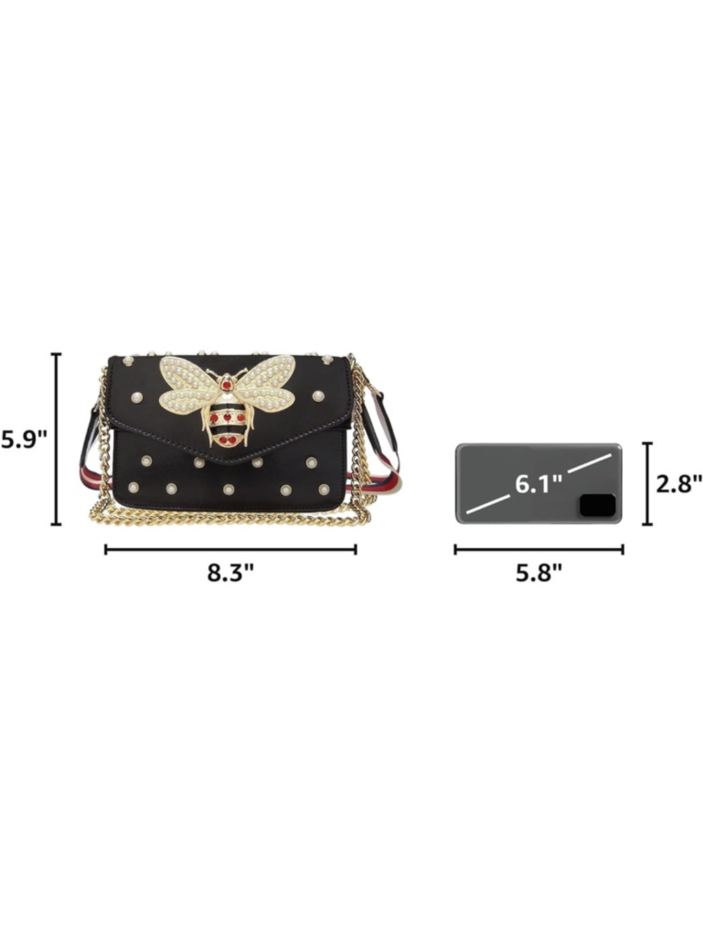 Black Pearl-Embellished Bee Crossbody Bag nwt - Picture 4 of 4